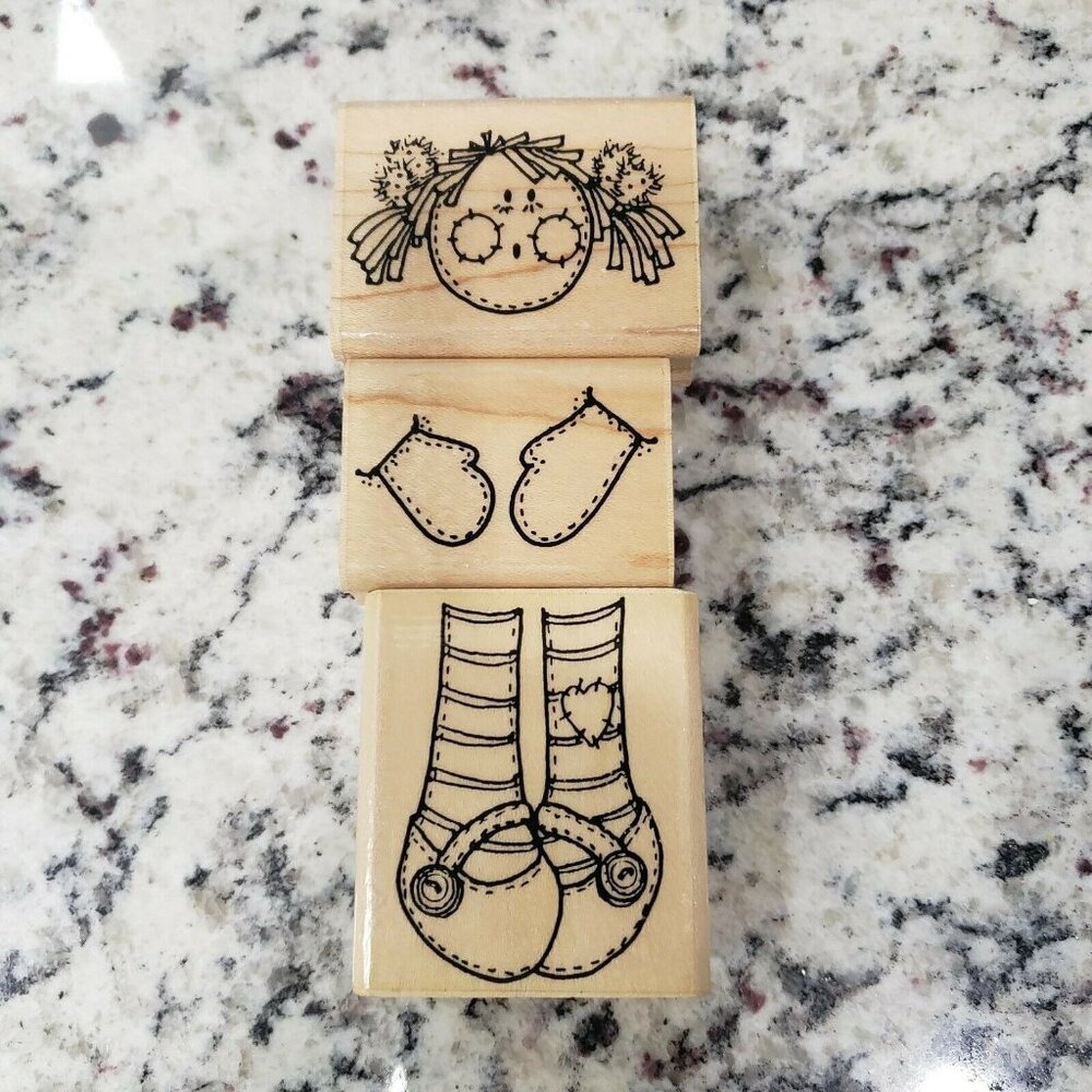 Annette Allen Watkins Sara Jane Doll Set Face Mitten Stocking Rubber Stamps 1375